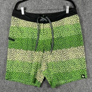 Hippy Tree Trunk Shorts Beach Drawstring Pocket Stretch Leaf Print Green Size 36